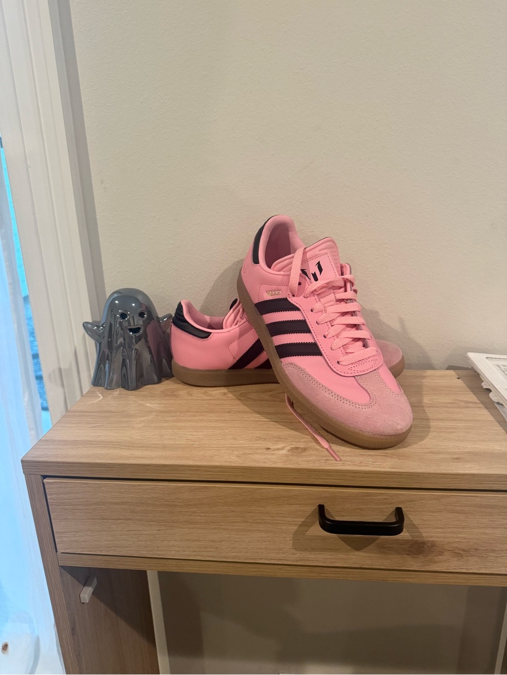 MESSI - Adidas Samba Rose Pink Leather Sneakers with Black Stripes